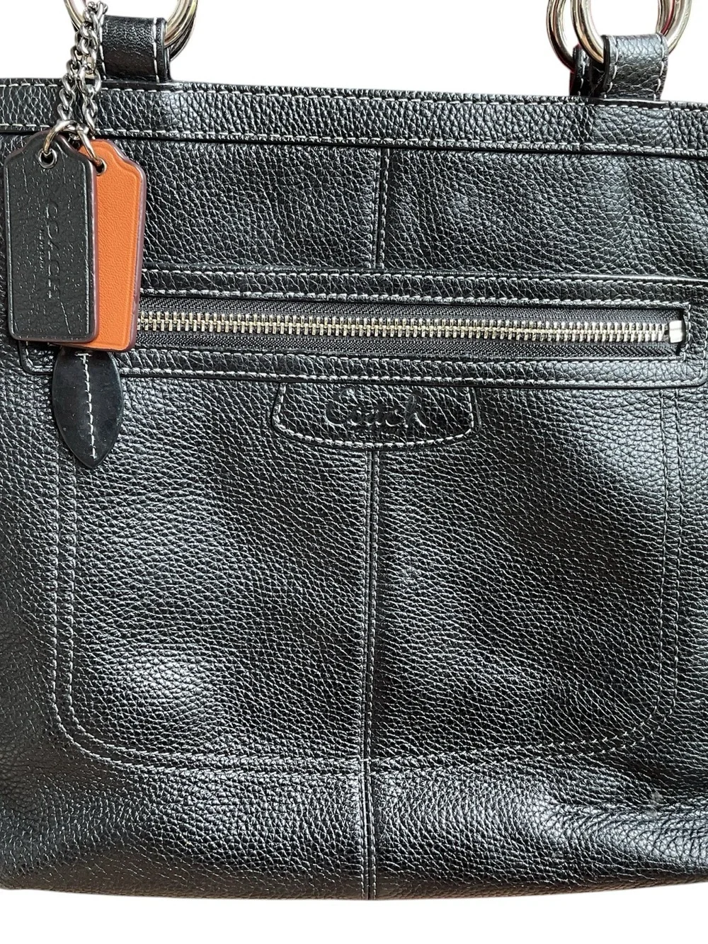 COACH Black Pebble Leather Shoulder Bag with Silver Hardware